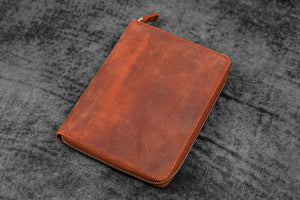 Leather Zippered 5 Slots Pen Case - Crazy Horse Orange