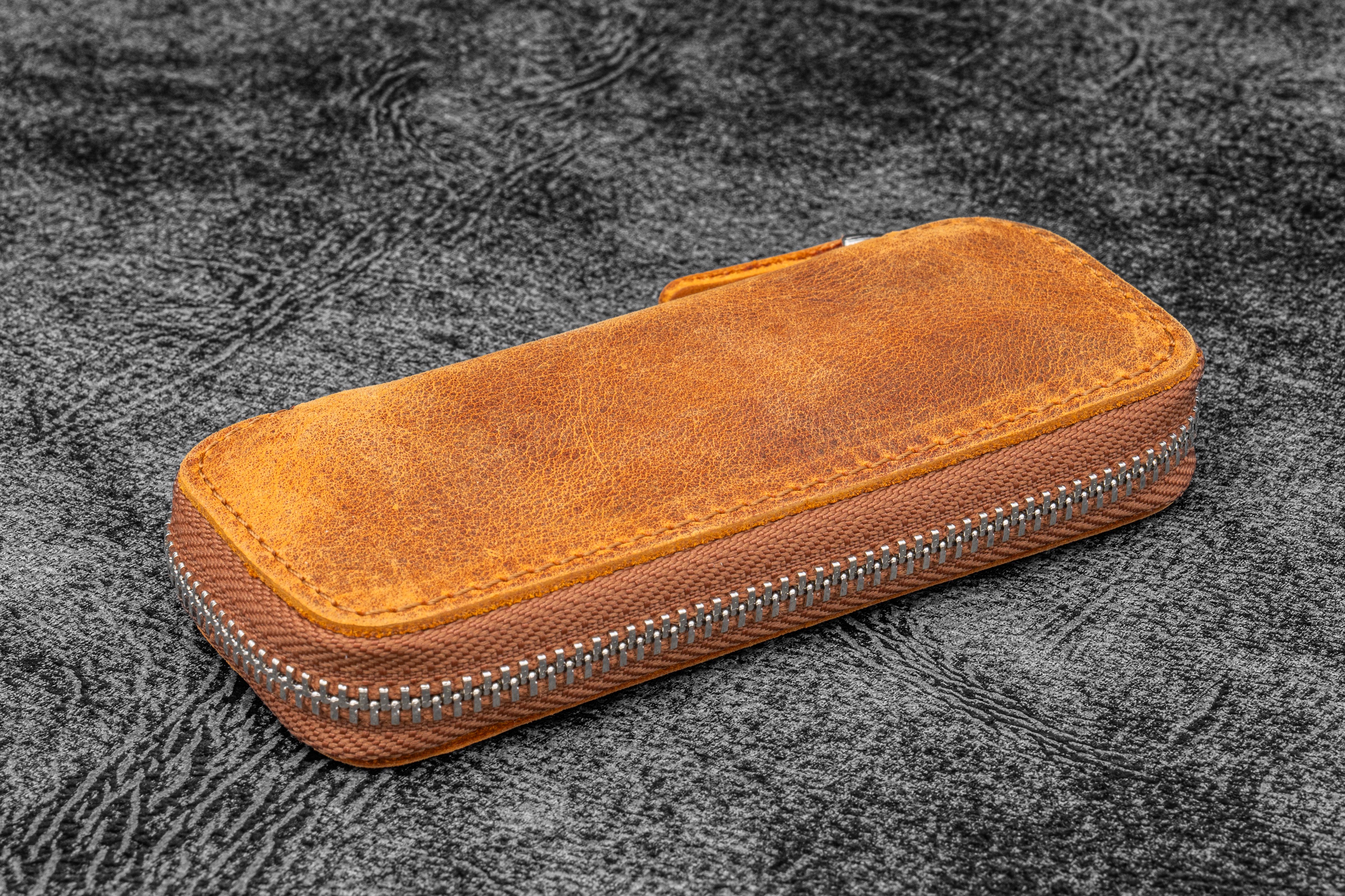 Leather Zippered Double Pen Case for Kaweco - Pocket Pen - Crazy Horse Brown