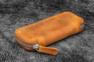 Leather Zippered Double Pen Case for Kaweco - Pocket Pen - Crazy Horse Brown