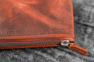Leather Slip-N-Zip 4 Slots Zippered Pen Pouch - C.H. Orange
