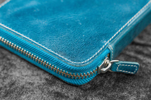 Leather Zippered 10 Slots Pen Case - C.H. Ocean Blue