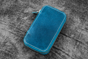 Leather Zippered 6 Slots Pen Case - C.H. Ocean Blue
