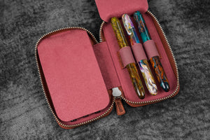 Leather Zippered 6 Slots Pen Case - C.H. Orange