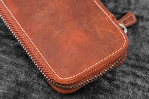 Leather Zippered 6 Slots Pen Case - C.H. Orange