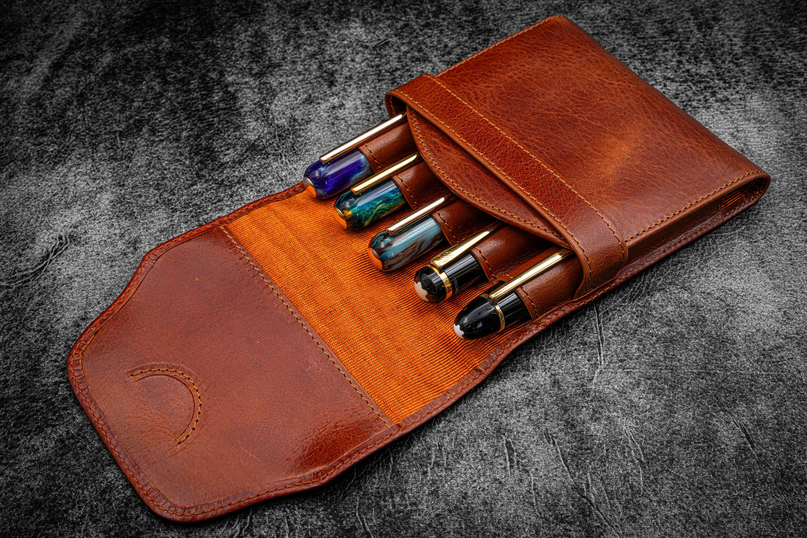 Legacy Collection Leather TwinFlip Pen Case For 5 Pens - Deep Cognac