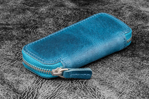 Leather Zippered Double Pen Case for Kaweco - Pocket Pen - C. H. Ocean Blue-