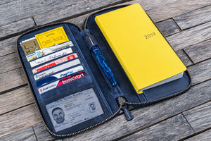 Leather Zippered Hobonichi Weeks Mega Cover - Crazy Horse Navy Blue