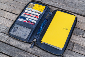 Leather Zippered Hobonichi Weeks Mega Cover - Crazy Horse Navy Blue