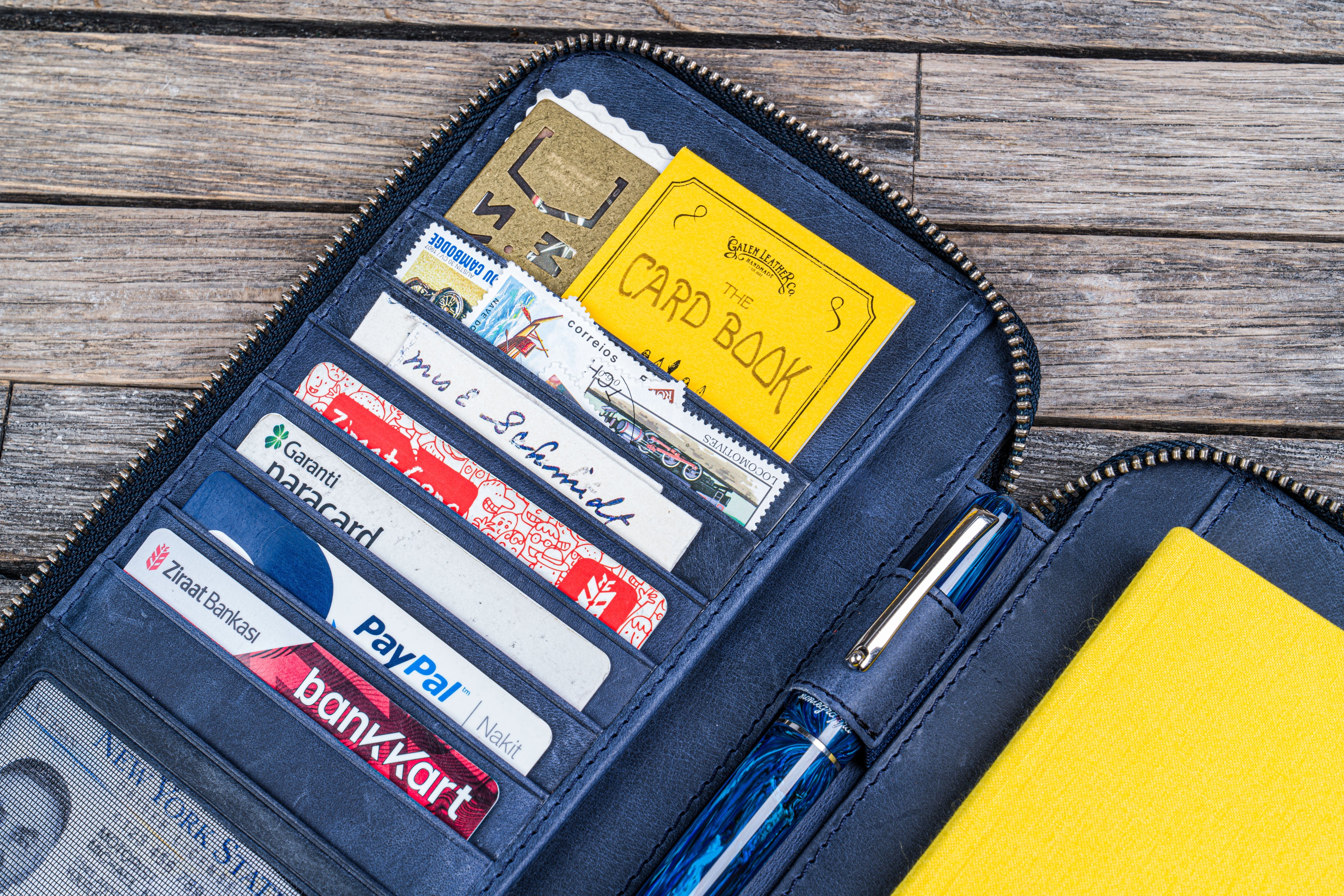 Leather Zippered Hobonichi Weeks Mega Cover - Crazy Horse Navy Blue