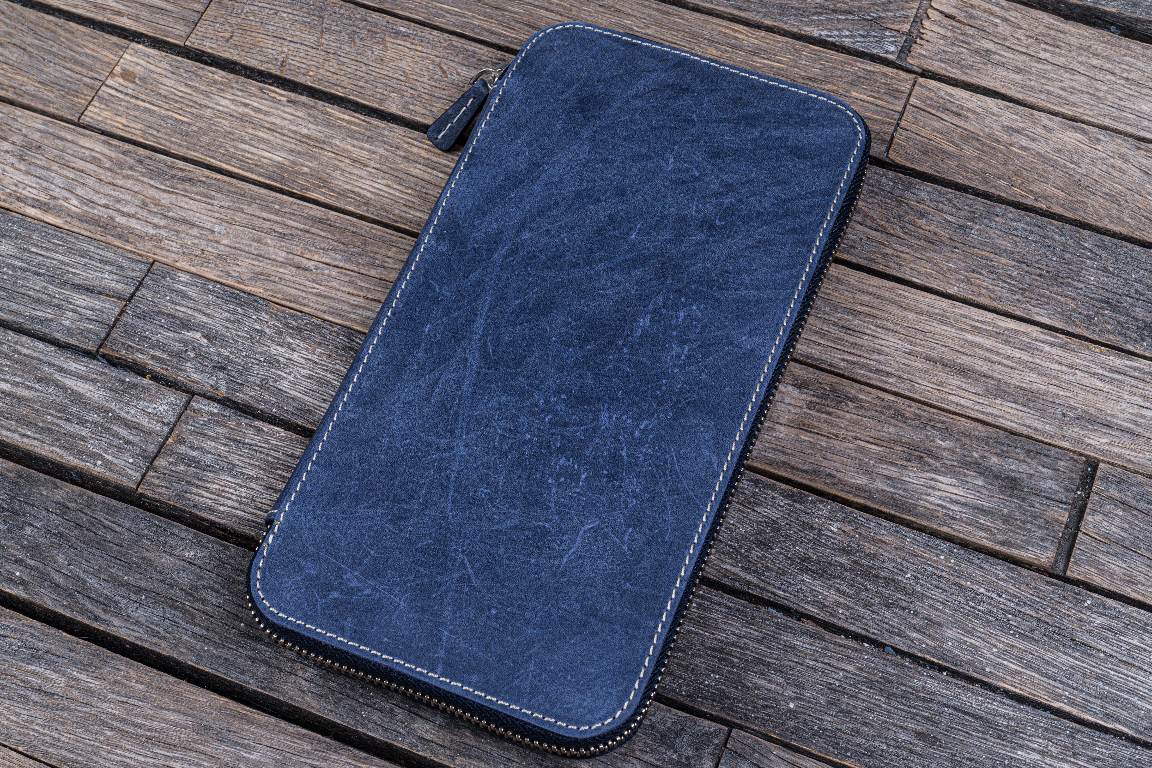 Leather Zippered Hobonichi Weeks Mega Cover - Crazy Horse Navy Blue