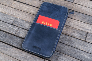 Leather Zippered Hobonichi Weeks Mega Cover - Crazy Horse Navy Blue