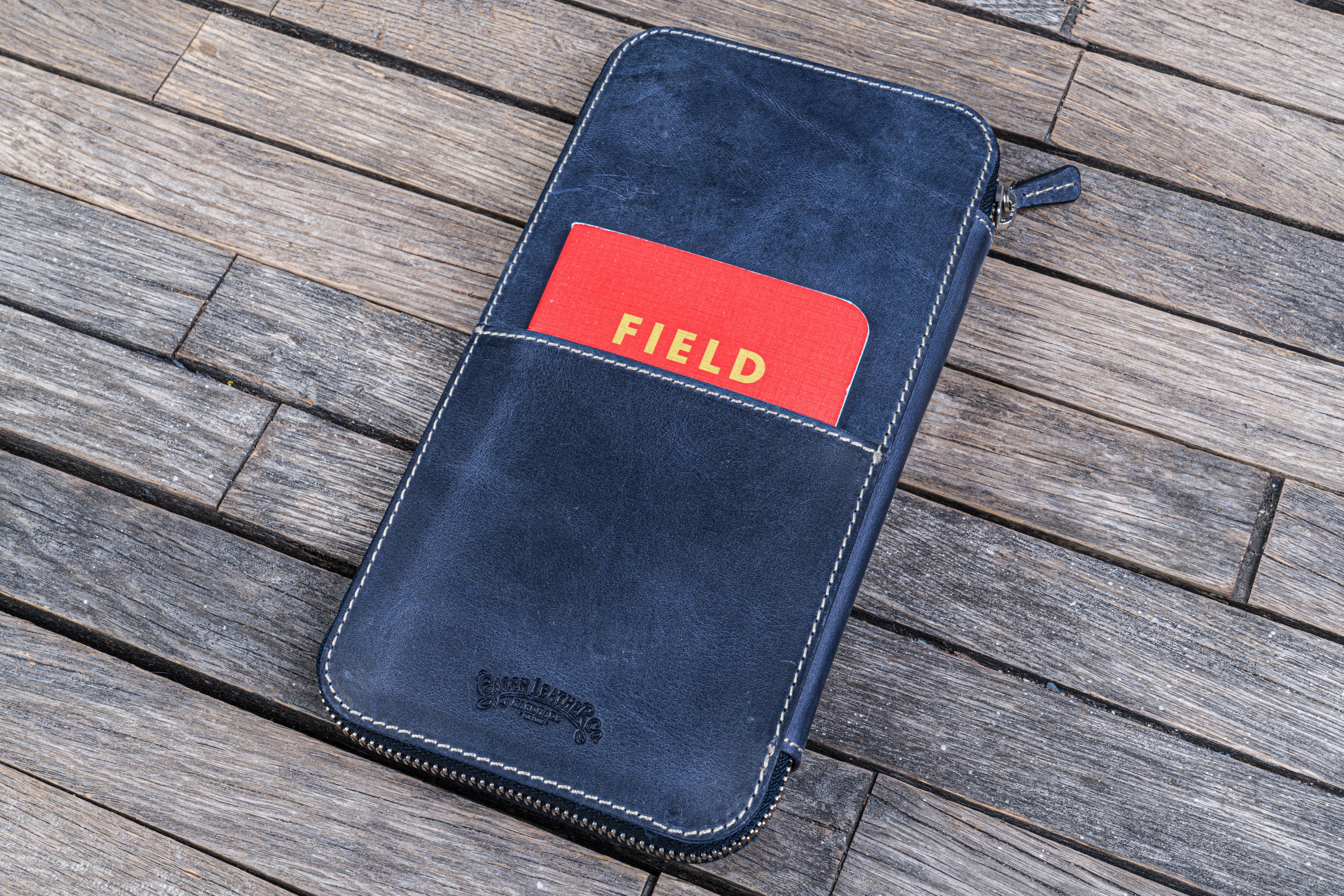 Leather Zippered Hobonichi Weeks Mega Cover - Crazy Horse Navy Blue