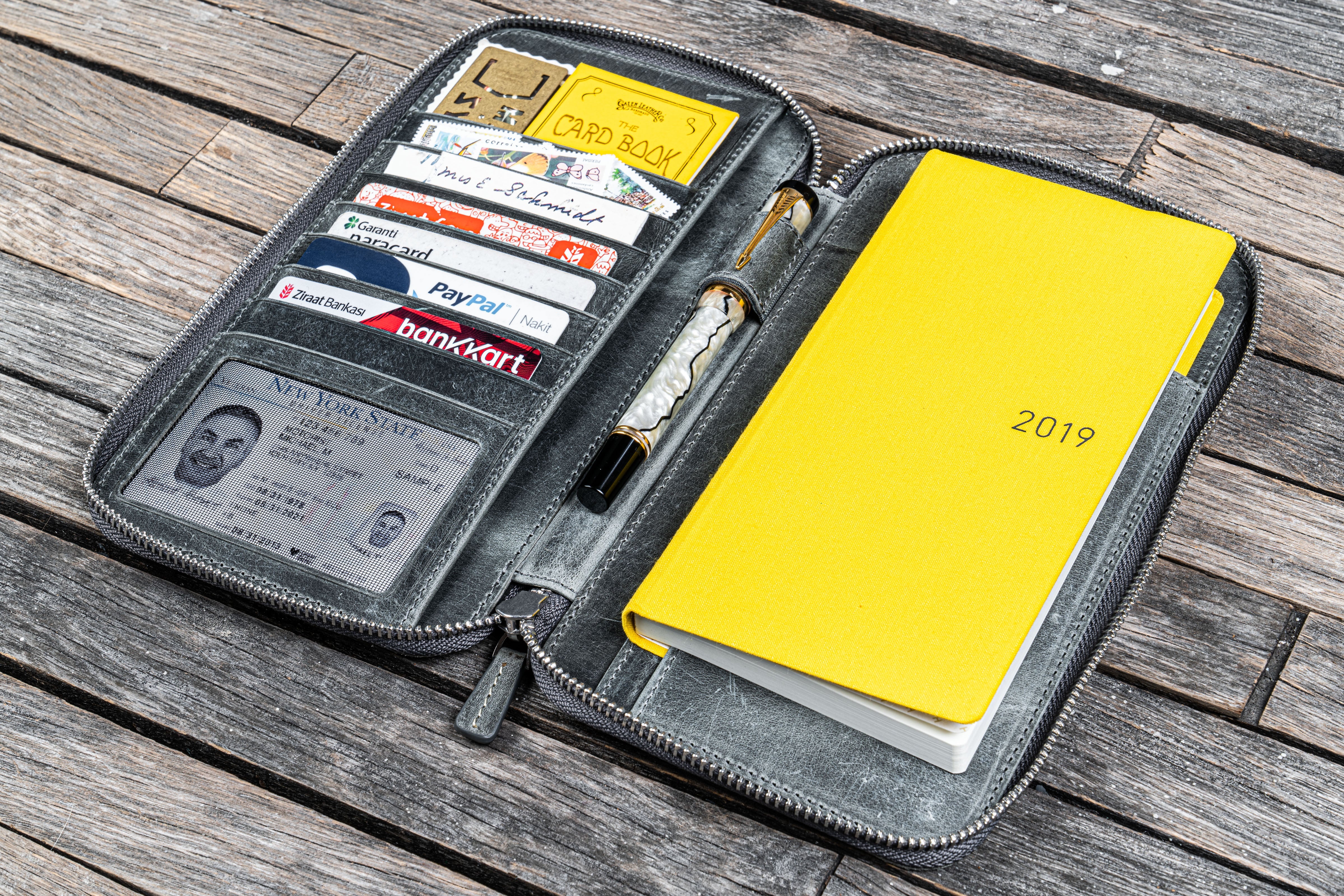 Leather Zippered Hobonichi Weeks Mega  Cover - Crazy Horse Smoky