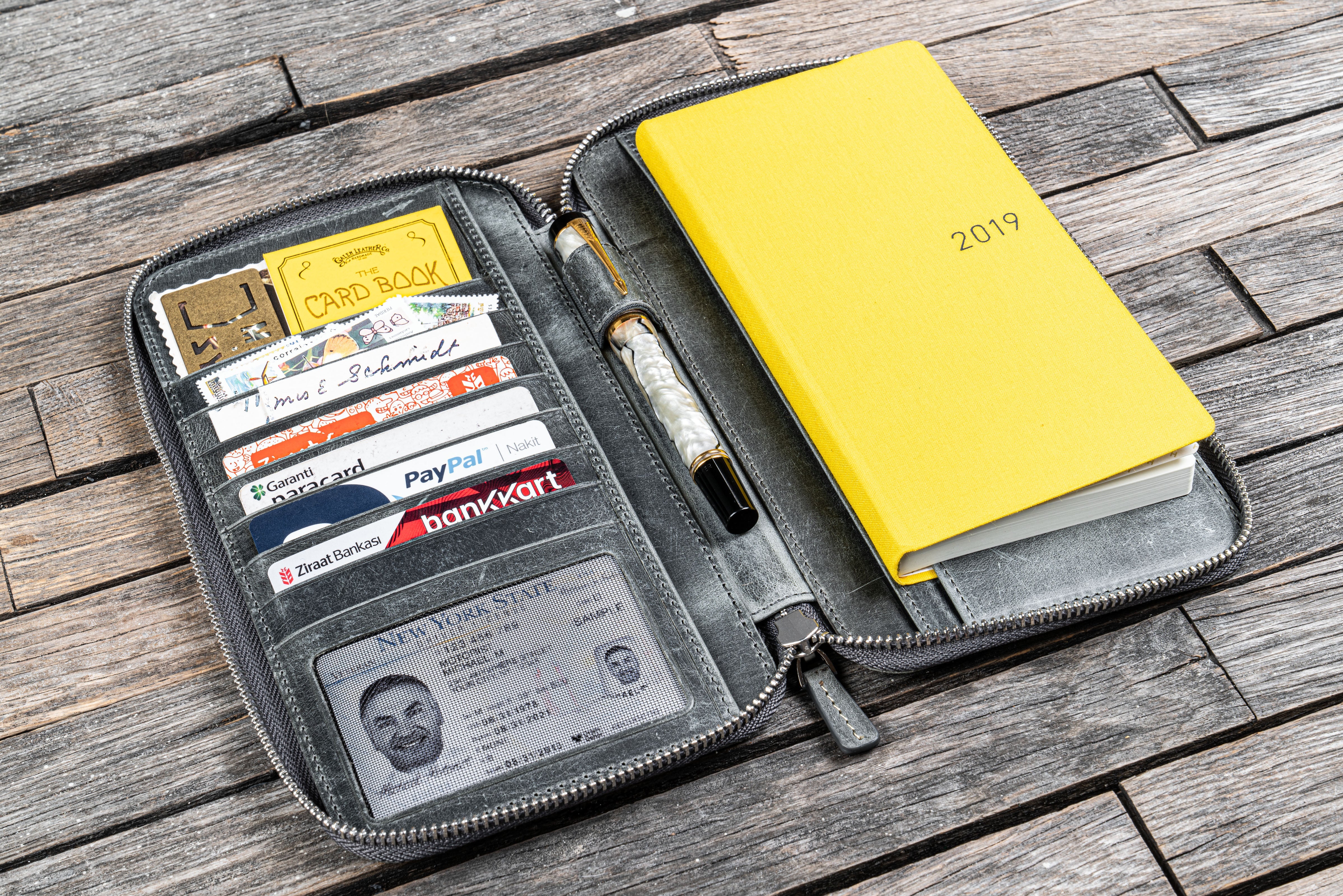 Leather Zippered Hobonichi Weeks Mega  Cover - Crazy Horse Smoky