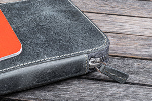 Leather Zippered Hobonichi Weeks Mega  Cover - Crazy Horse Smoky