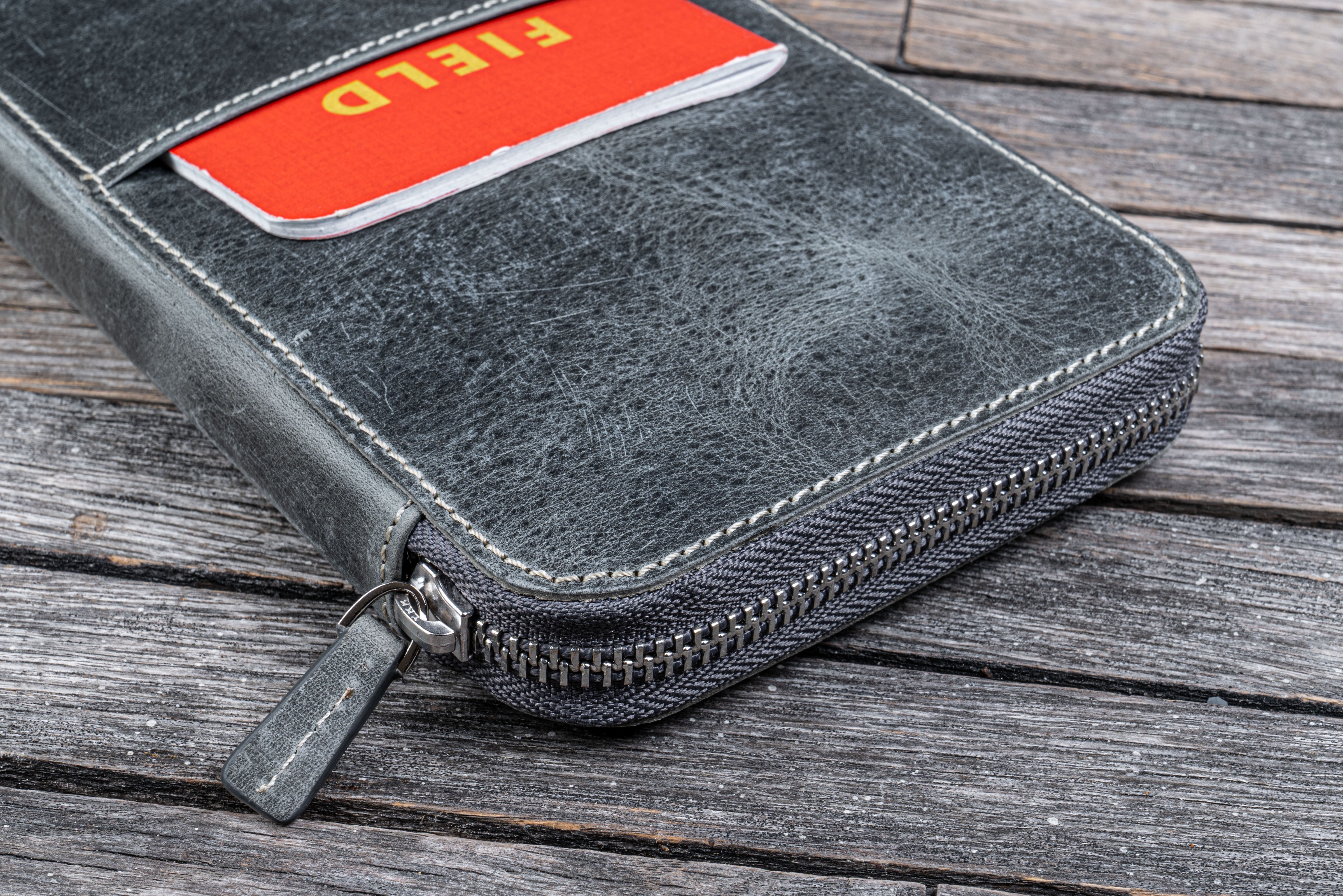 Leather Zippered Hobonichi Weeks Mega  Cover - Crazy Horse Smoky