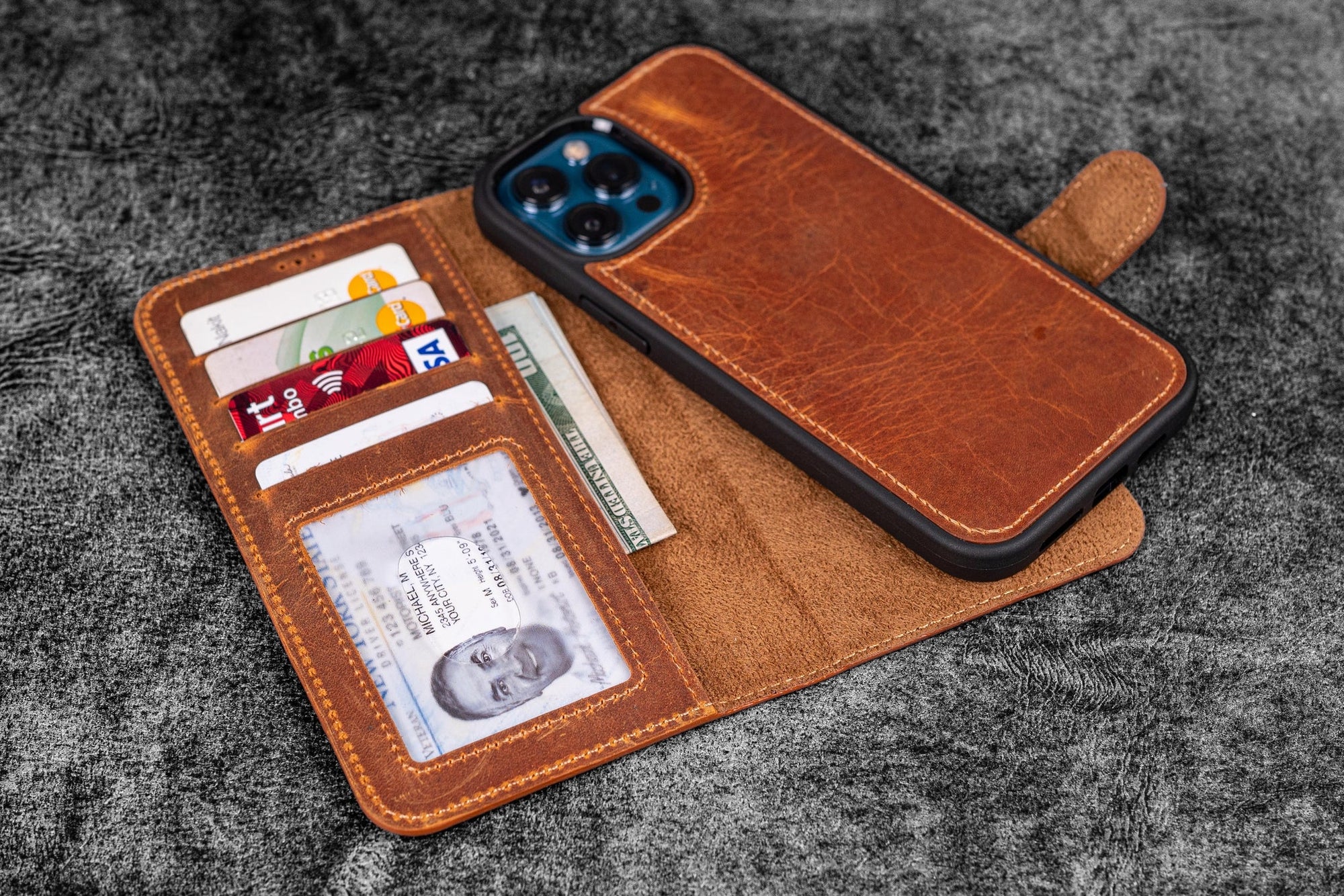 Detachable iPhone 13 Pro Leather Wallet Case