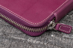 Leather Zippered 10 Slots Pen Case - Purple