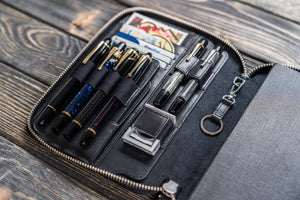Leather Zippered A5 Leuchtturm1917 Notebook Folio - Black-Galen Leather