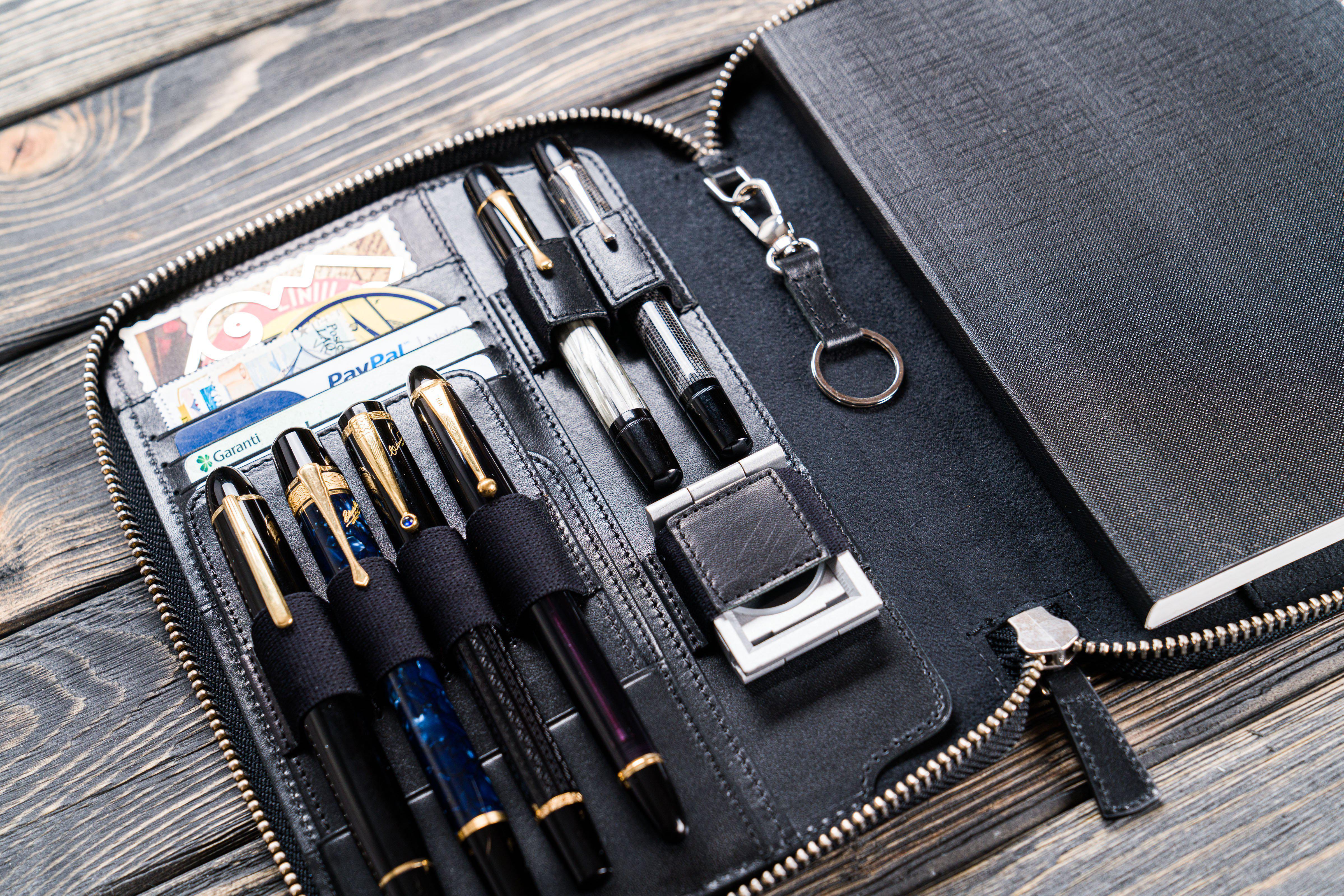 Leather Zippered A5 Leuchtturm1917 Notebook Folio - Black-Galen Leather