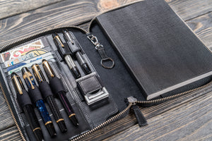Leather Zippered A5 Leuchtturm1917 Notebook Folio - Black-Galen Leather