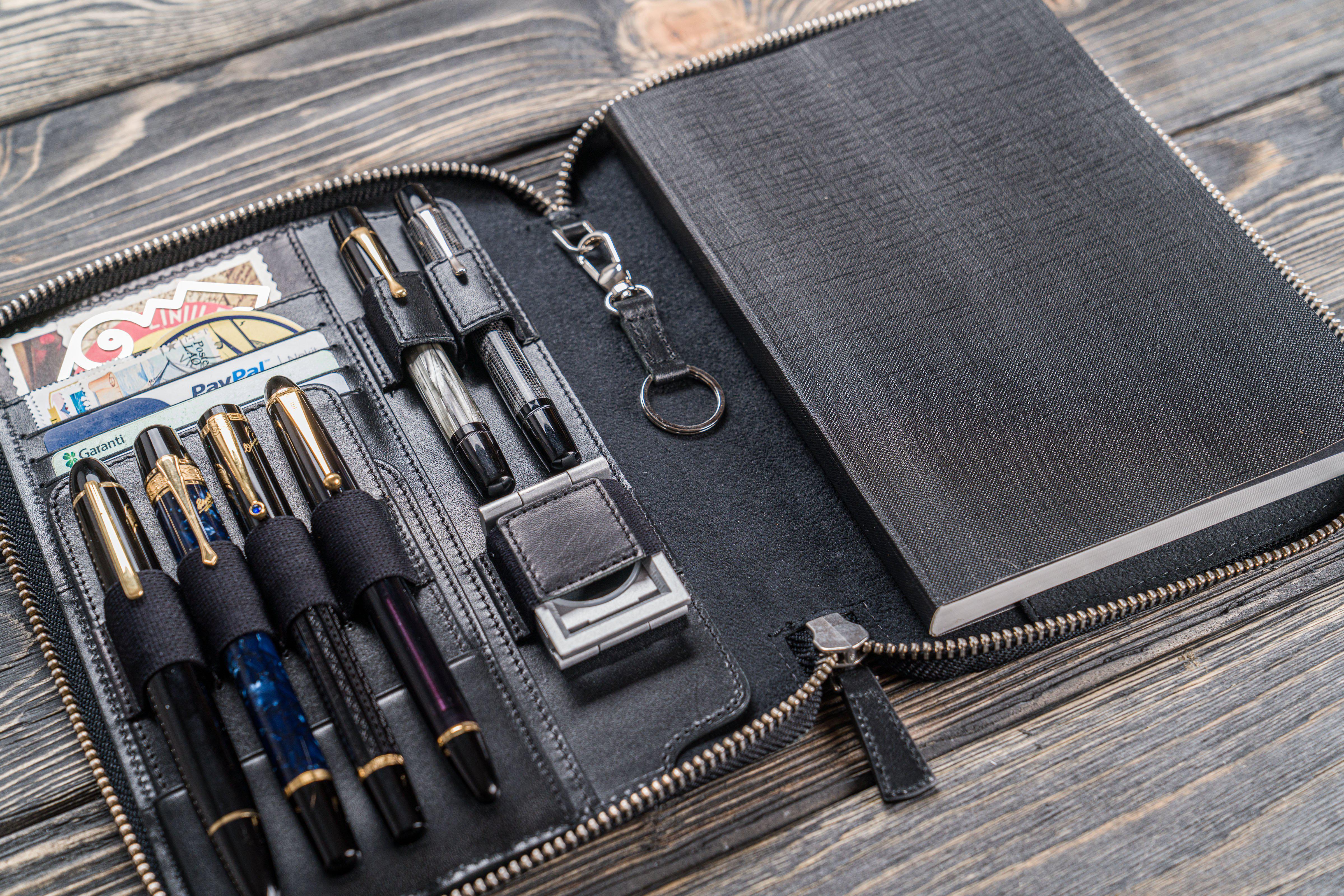 Leather Zippered A5 Leuchtturm1917 Notebook Folio - Black-Galen Leather