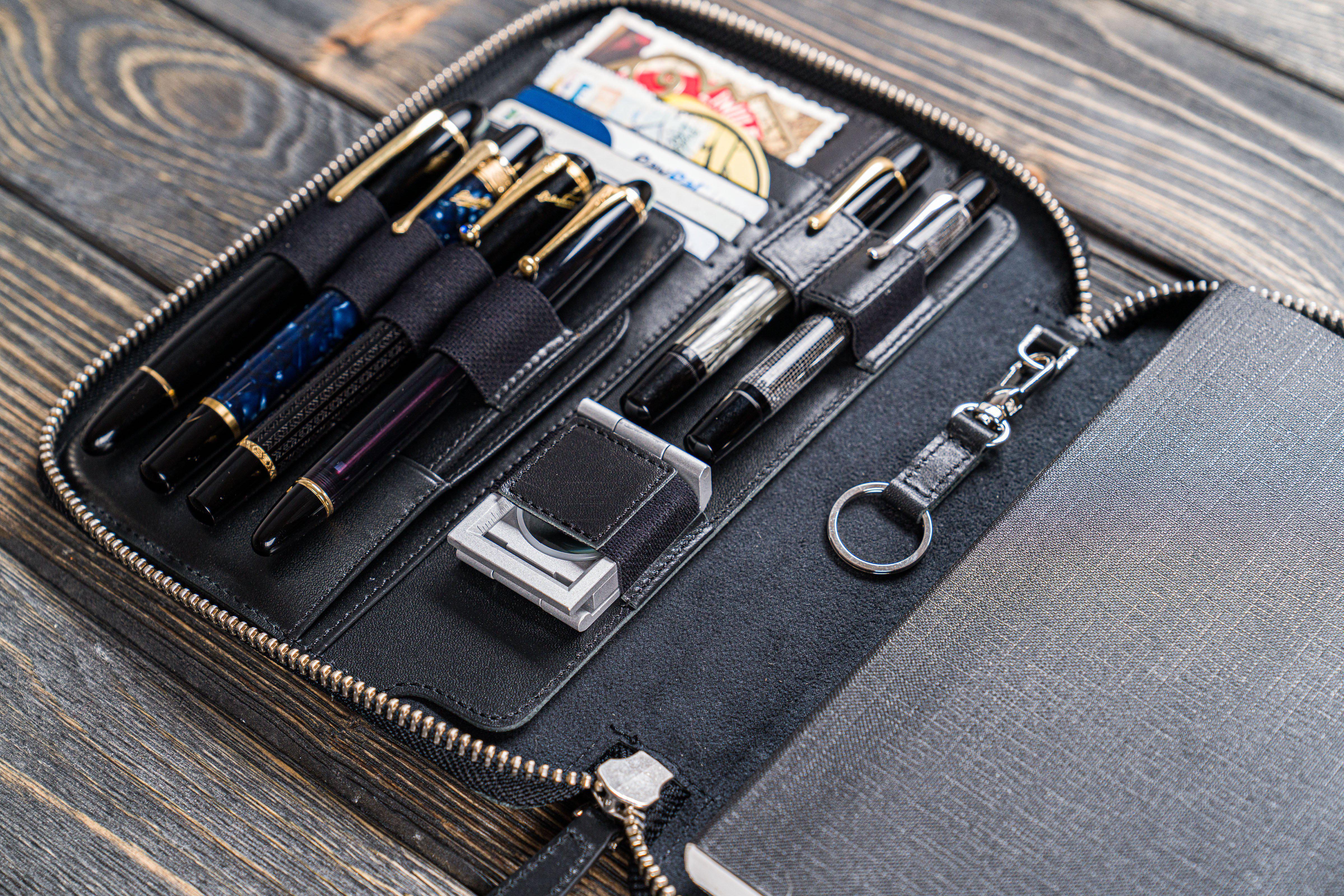 Leather Zippered A5 Leuchtturm1917 Notebook Folio - Black-Galen Leather