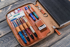 Leather Zippered A5 Leuchtturm1917 Notebook Folio - Brown-Galen Leather