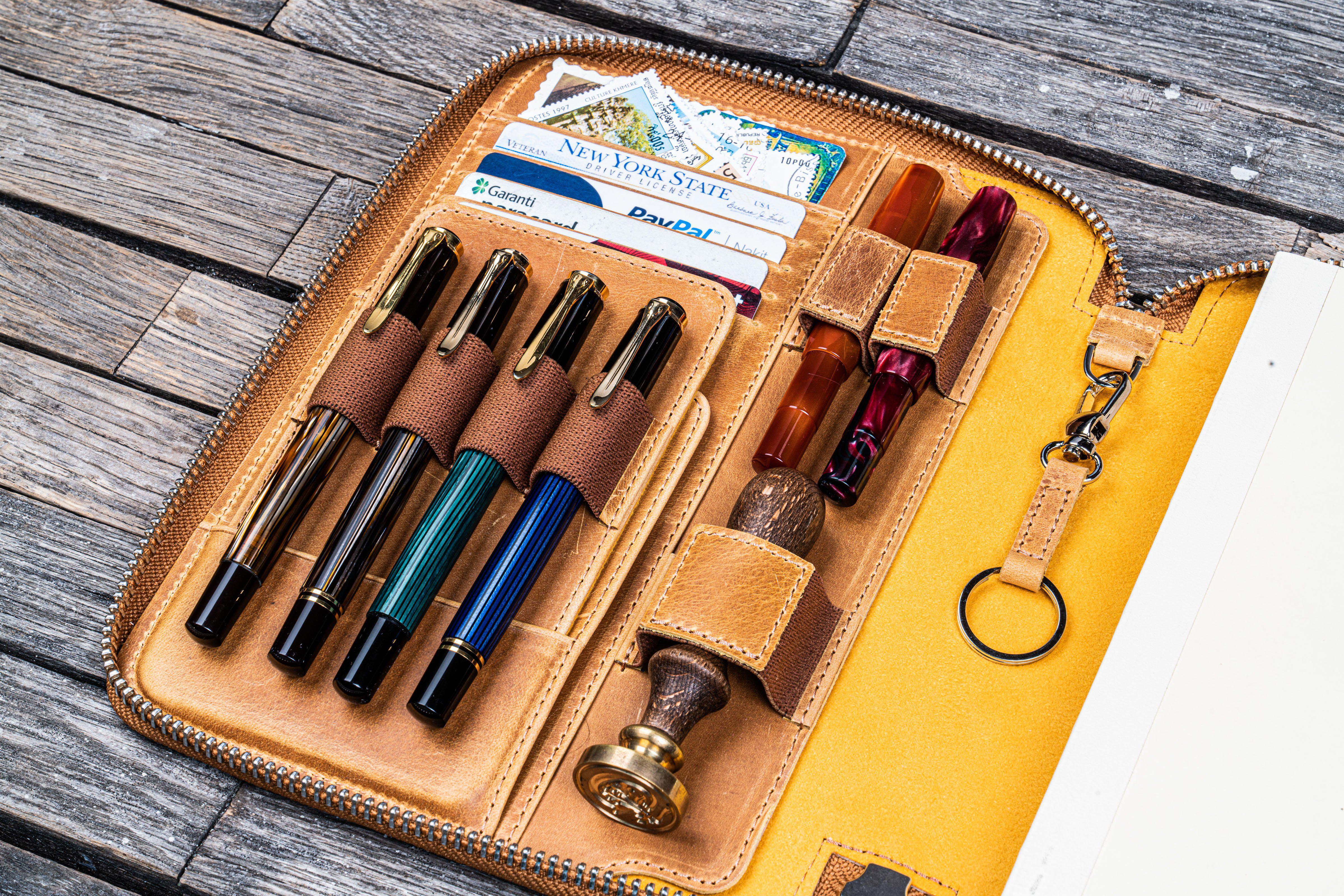 Leather Zippered A5 Leuchtturm1917 Notebook Folio - Crazy Horse Honey Ochre-Galen Leather