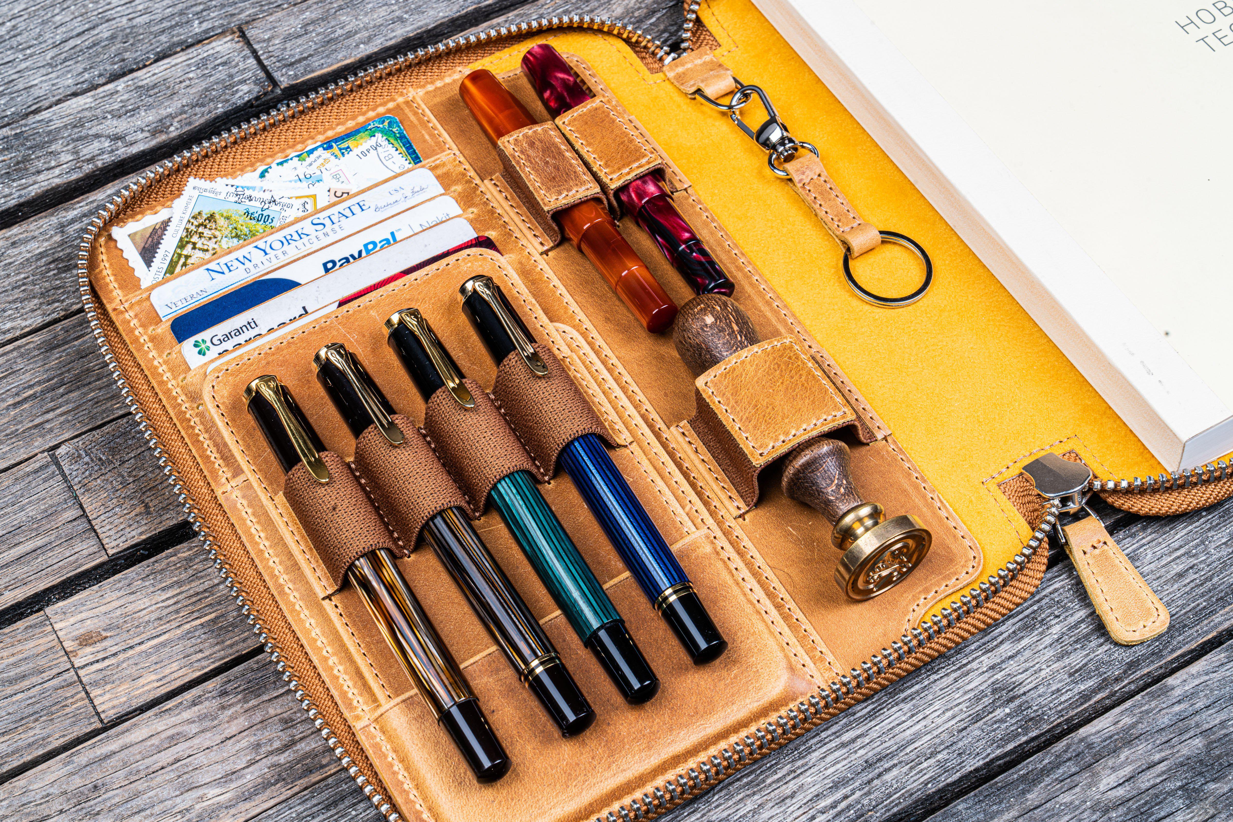 Leather Zippered A5 Leuchtturm1917 Notebook Folio - Crazy Horse Honey Ochre-Galen Leather