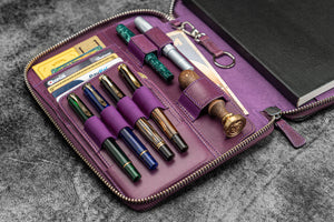 Leather Zippered A5 Leuchtturm1917 Notebook Folio - Purple-Galen Leather