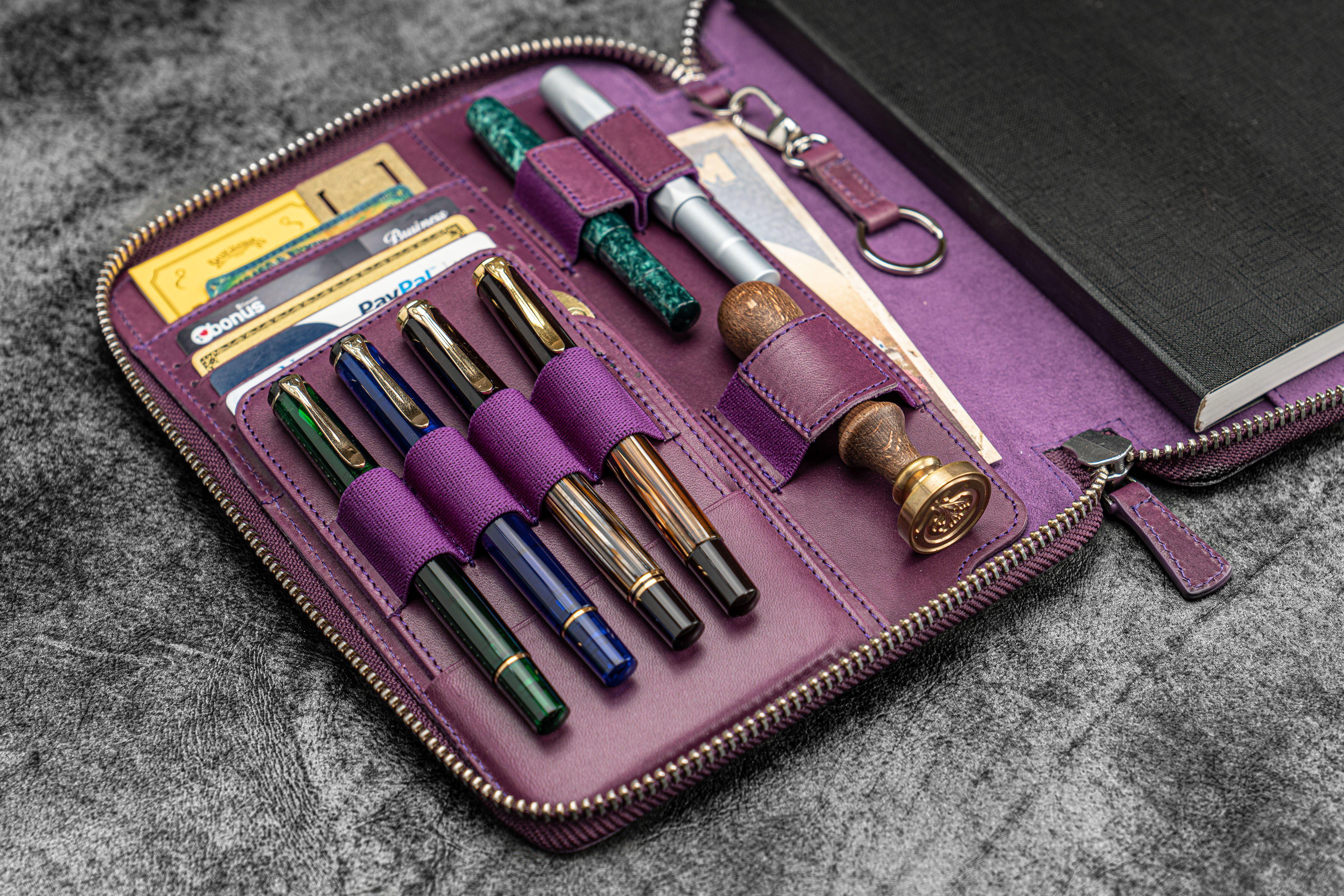 Leather Zippered A5 Leuchtturm1917 Notebook Folio - Purple-Galen Leather