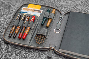 Leather Zippered Hobonichi Cousin A5 Planner Folio - Crazy Horse Smoky-Galen Leather