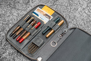 Leather Zippered Hobonichi Cousin A5 Planner Folio - Crazy Horse Smoky-Galen Leather