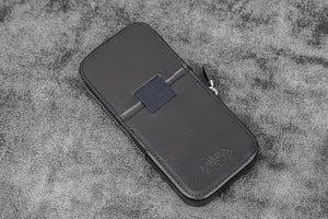 Leather Zippered Magnum Opus 3 Slots Hard Pen Case with Removable Pen Tray - Black