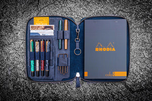 Leather Zippered Rhodia A5 Notebook & iPad Mini Folio - Crazy Horse Navy Blue-Galen Leather