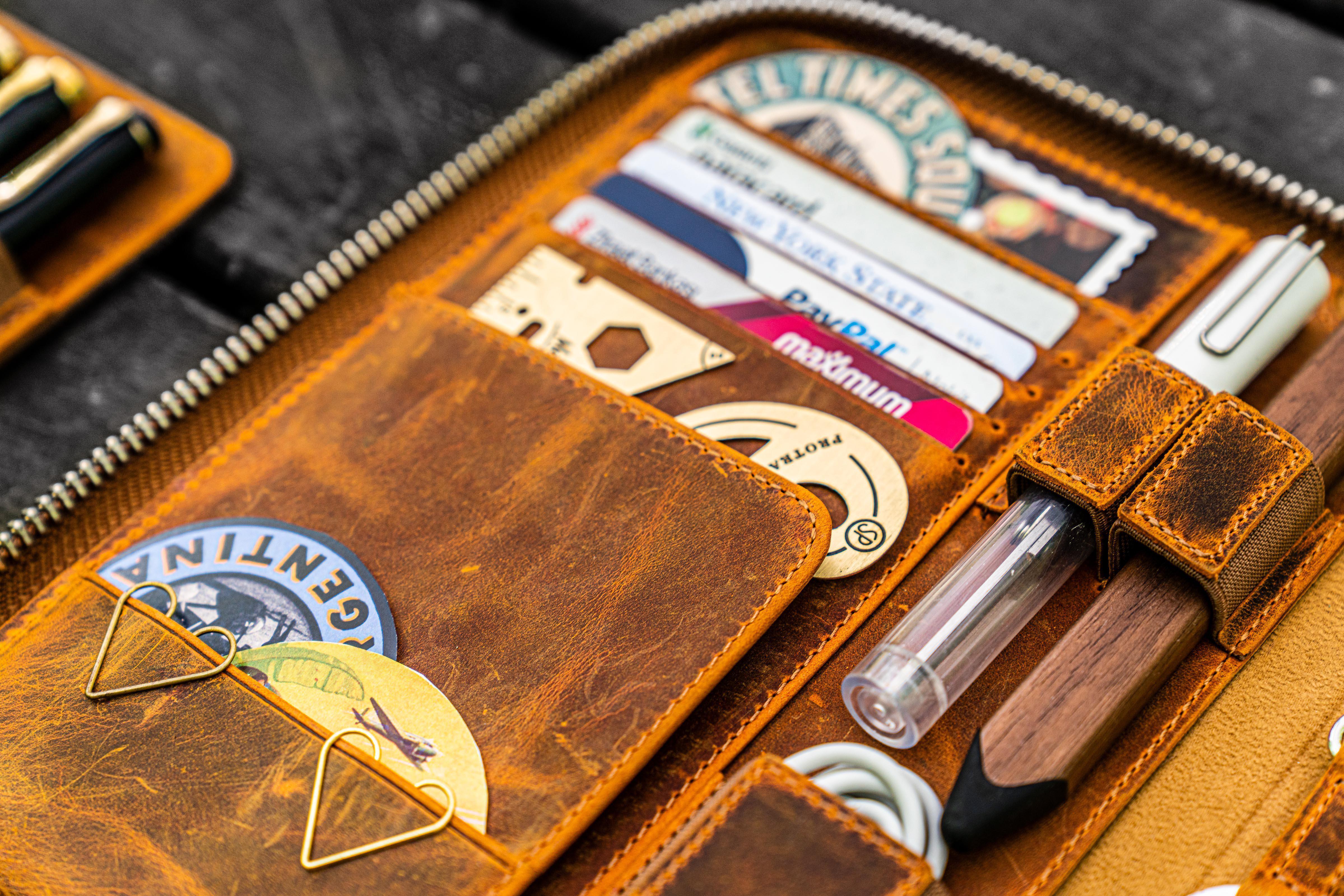 Leather Zippered iPad Mini & Large Moleskine Folio - Crazy Horse Brown-Galen Leather