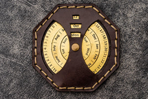 Leather and Brass Perpetual Calendar - Octagon-Galen Leather
