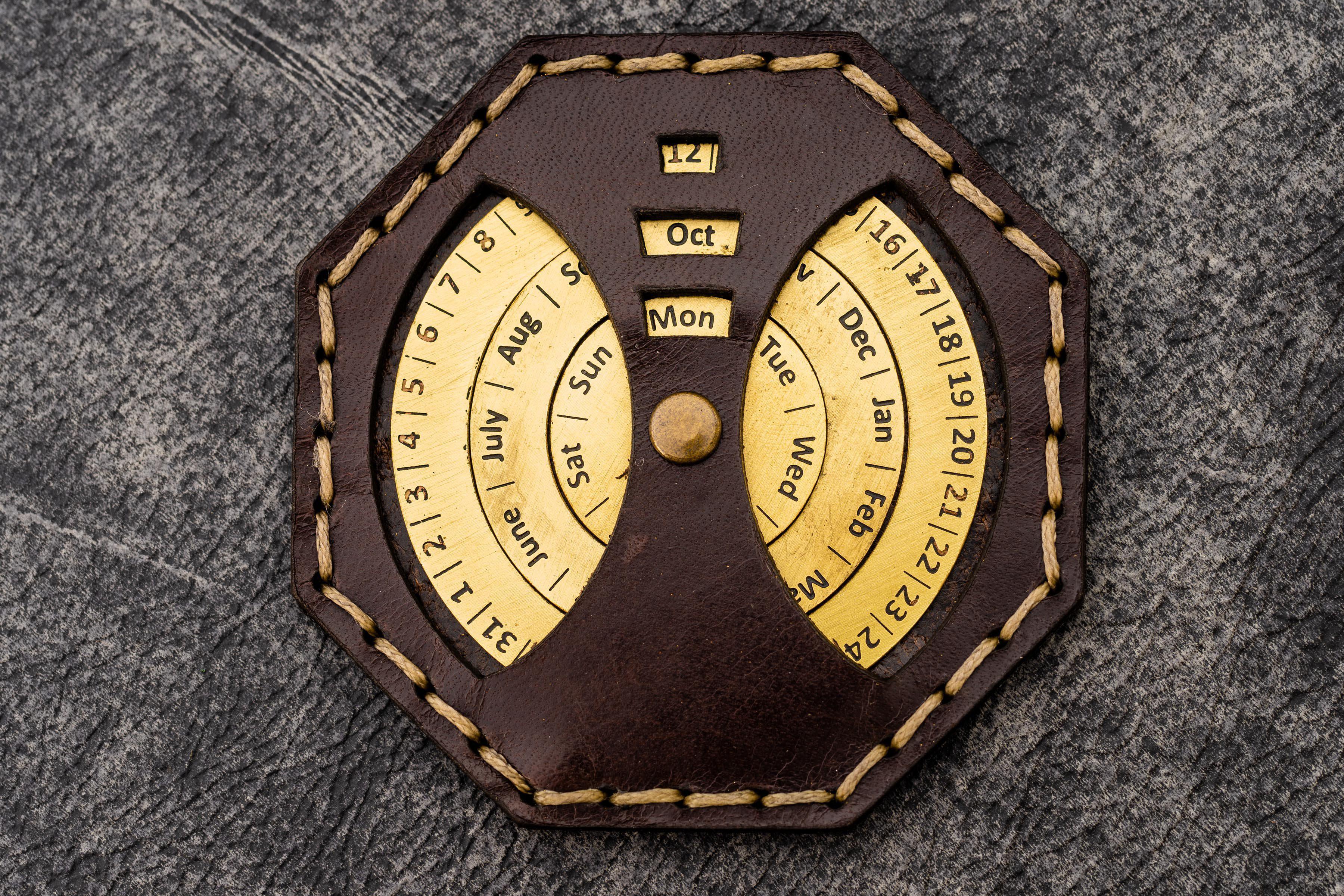 Leather and Brass Perpetual Calendar - Octagon-Galen Leather
