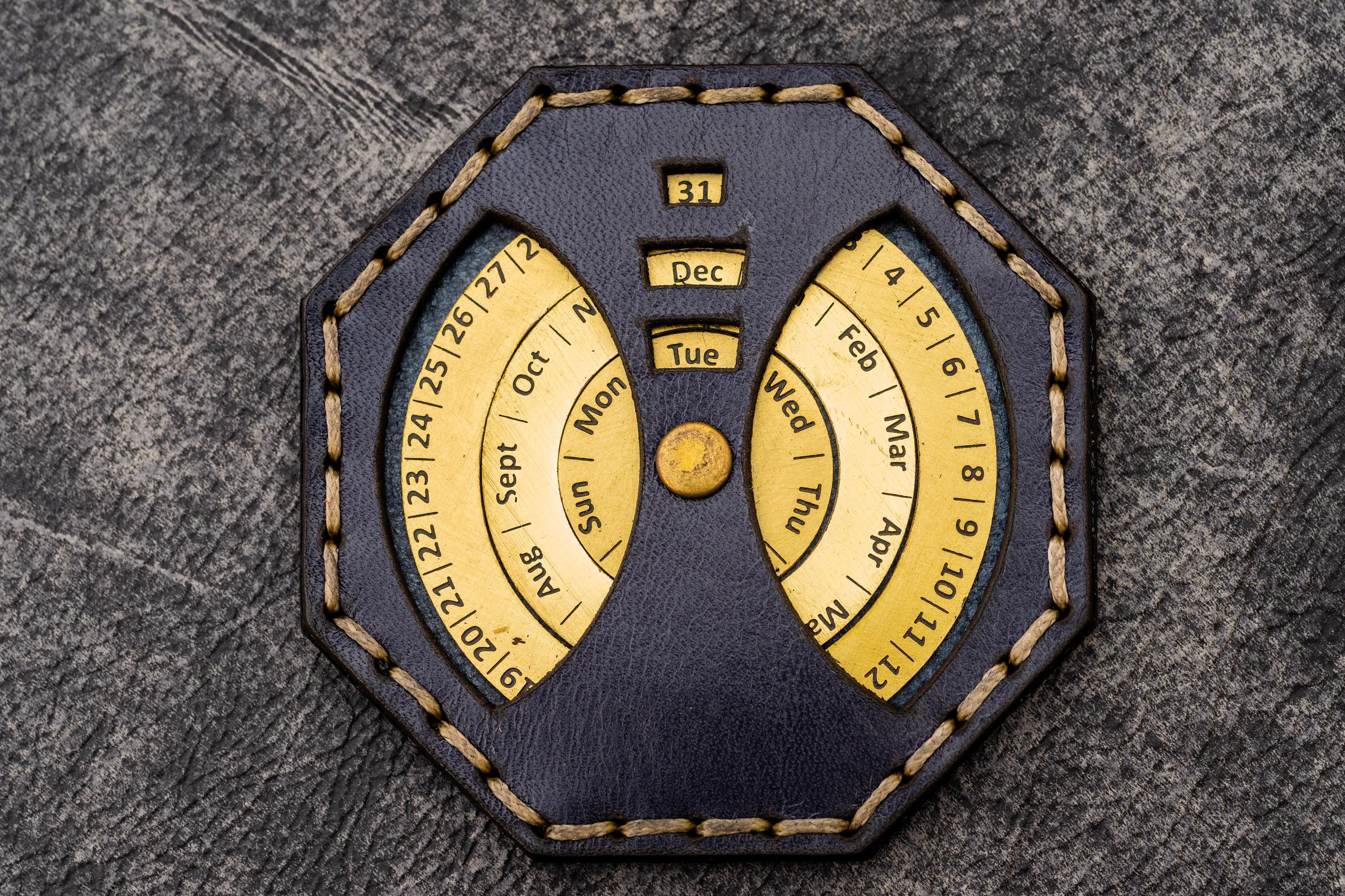 Leather and Brass Perpetual Calendar - Octagon-Galen Leather