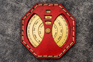 Leather and Brass Perpetual Calendar - Octagon-Galen Leather