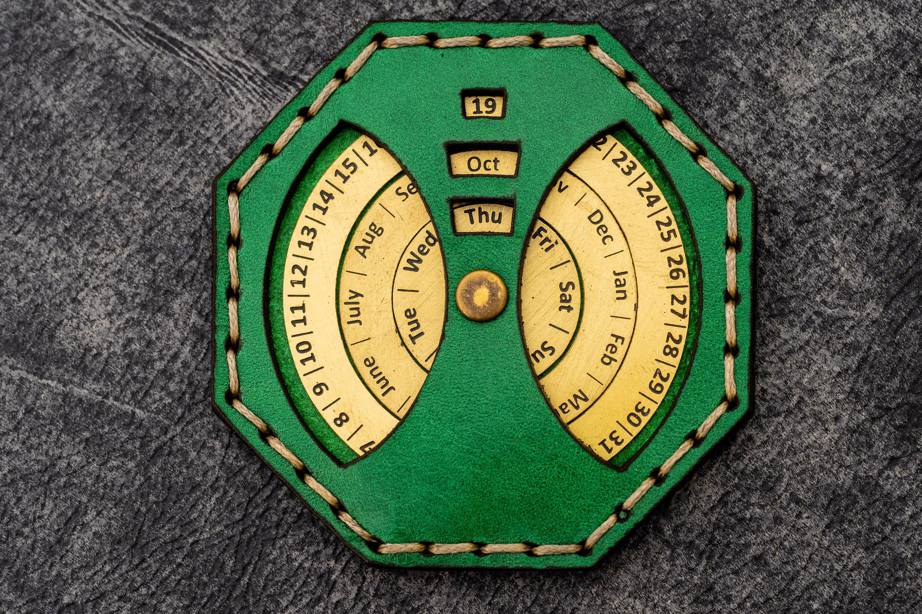 Leather and Brass Perpetual Calendar - Octagon-Galen Leather