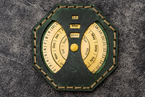Leather and Brass Perpetual Calendar - Octagon-Galen Leather