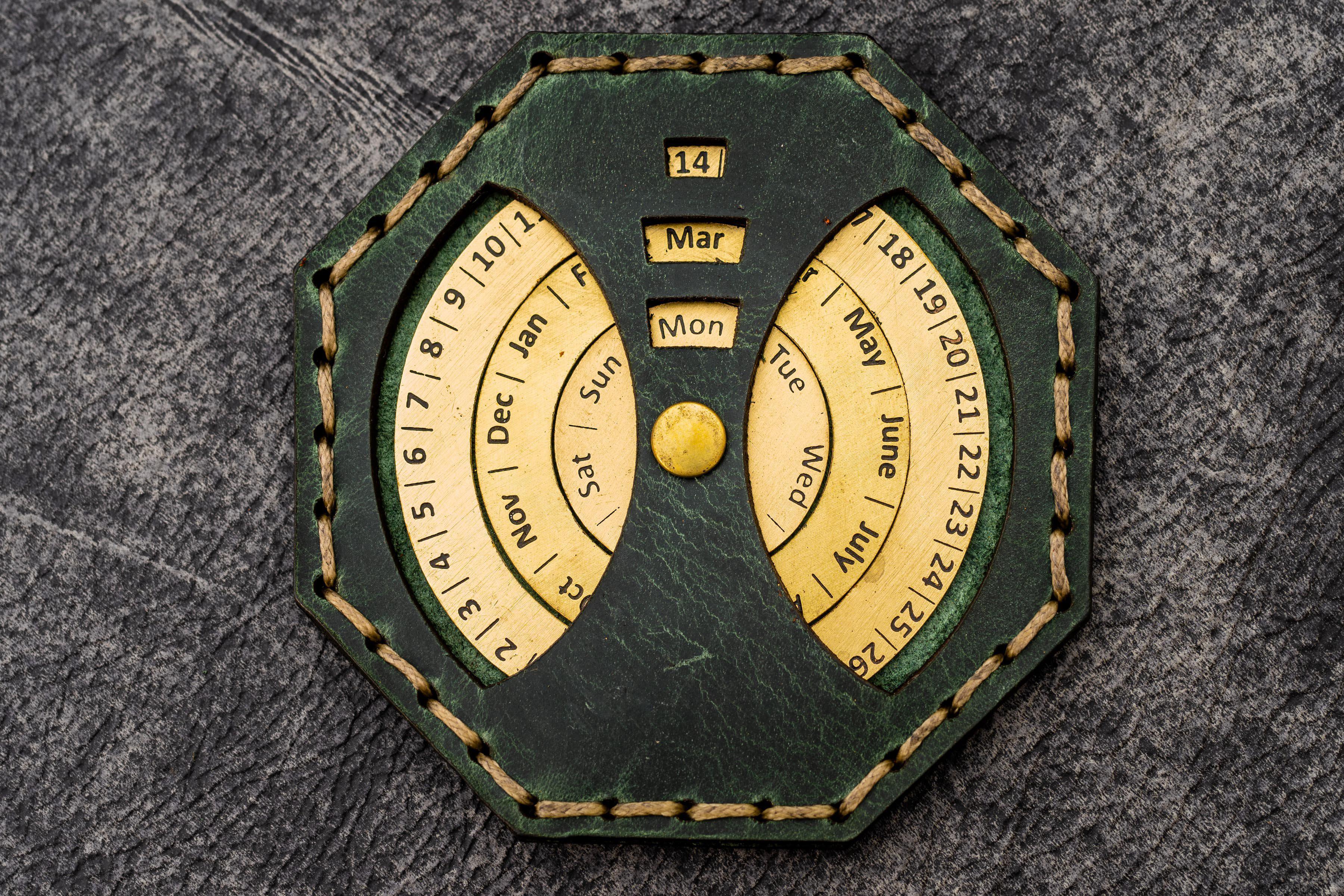 Leather and Brass Perpetual Calendar - Octagon-Galen Leather