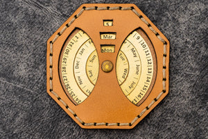 Leather and Brass Perpetual Calendar - Octagon-Galen Leather
