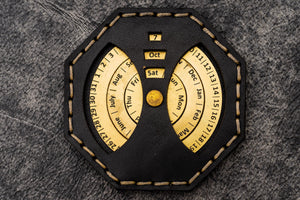 Leather and Brass Perpetual Calendar - Octagon-Galen Leather