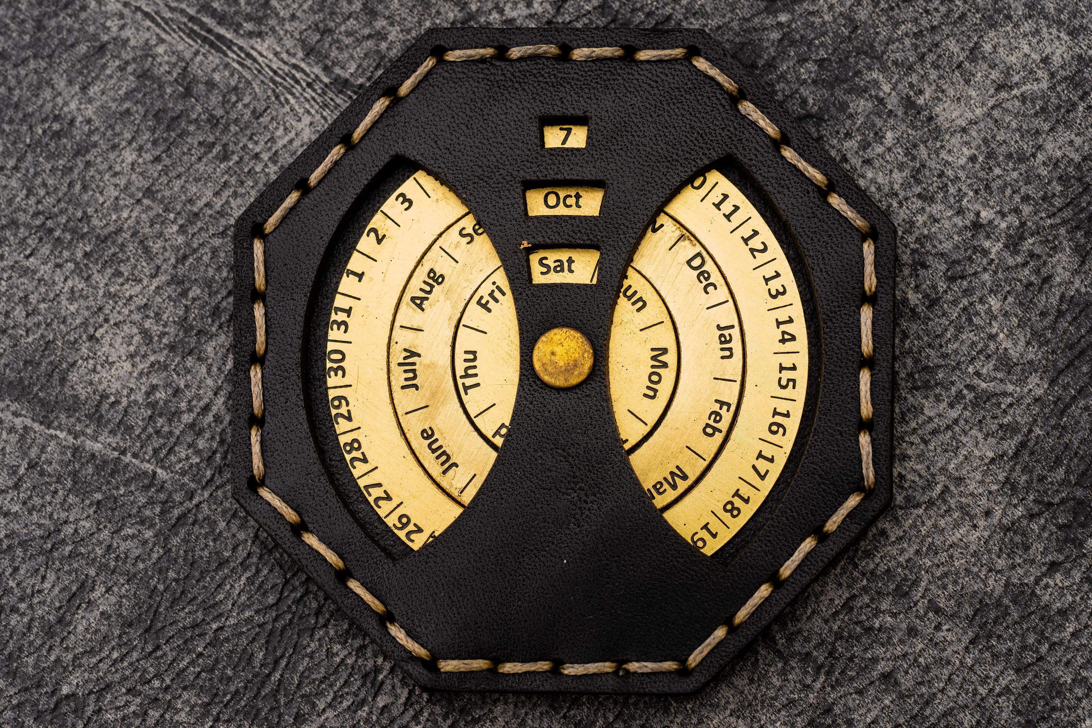 Leather and Brass Perpetual Calendar - Octagon-Galen Leather