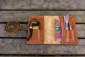 Personalized Leather Pipe Pouch/Pipe Roll - Rustic Brown-Galen Leather
