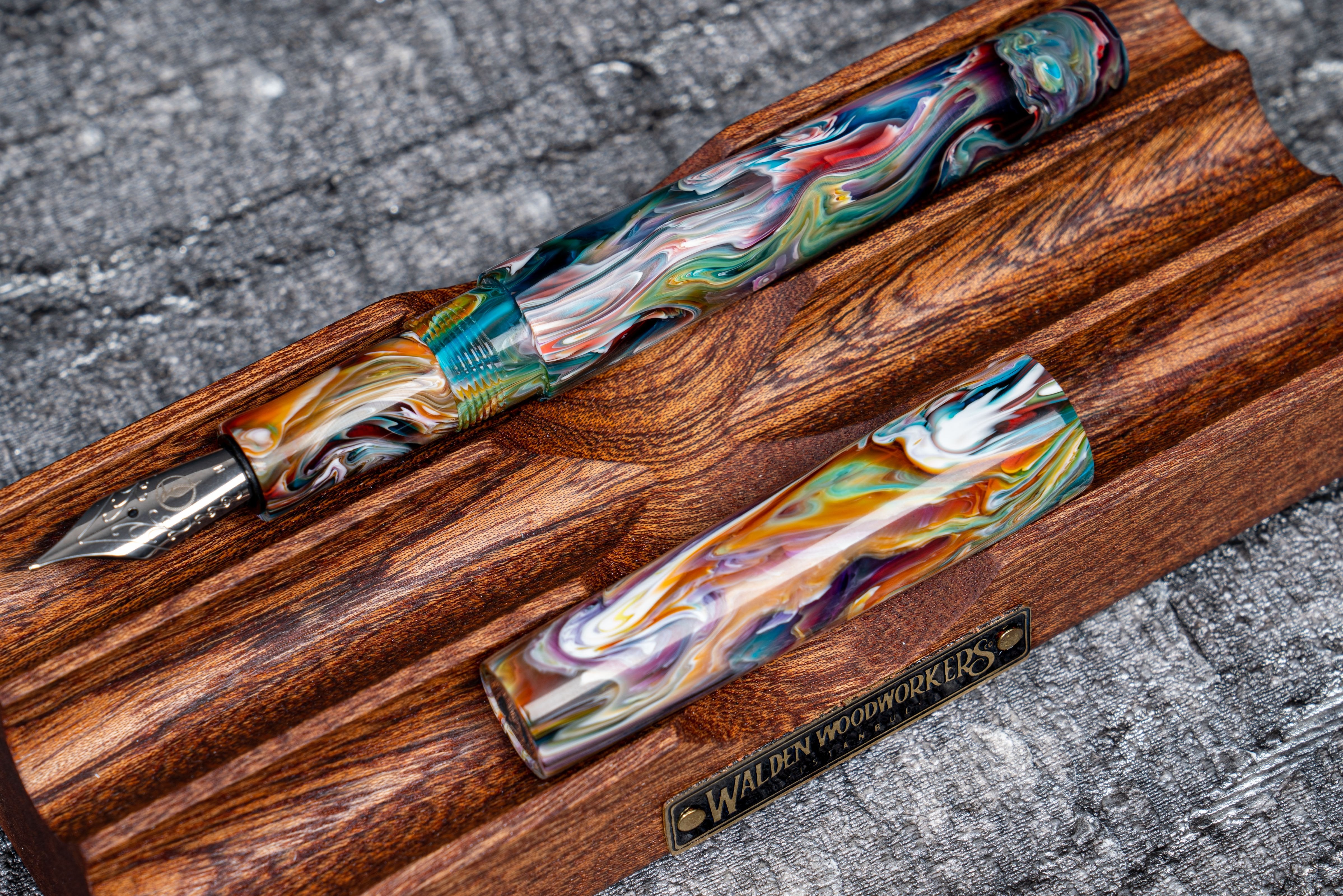 The Pen Bed Wooden Fountain Pen Stand - Mahogany