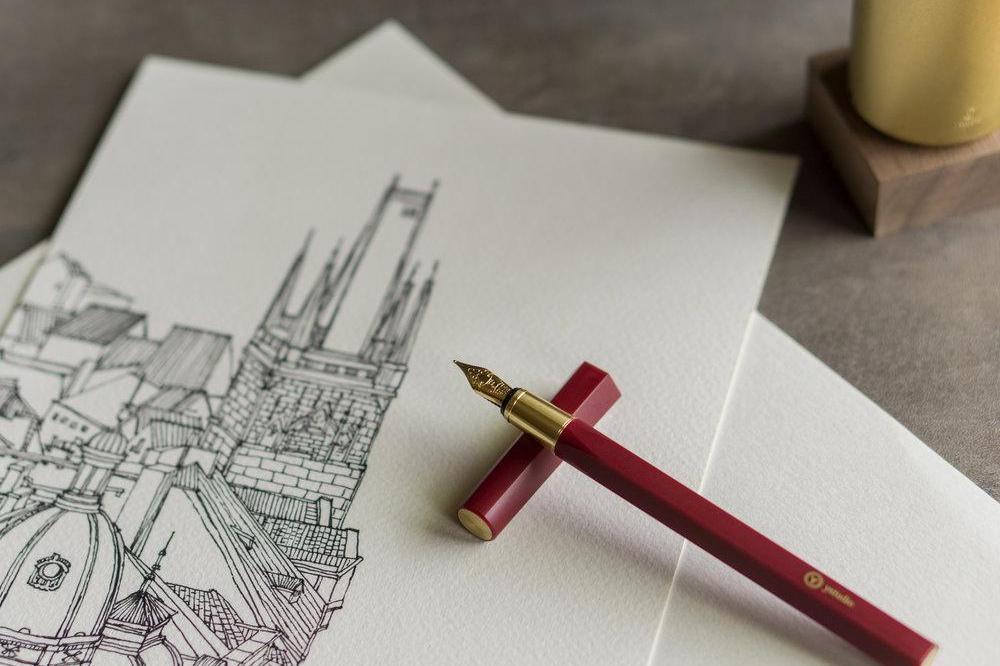 Ystudio Resin Fountain Pen - Red-Galen Leather